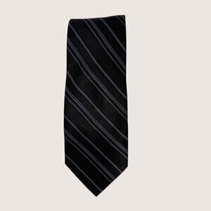 Salvatore Pellegrino Silk Tie Black Gray Striped Handmade Classic Width
